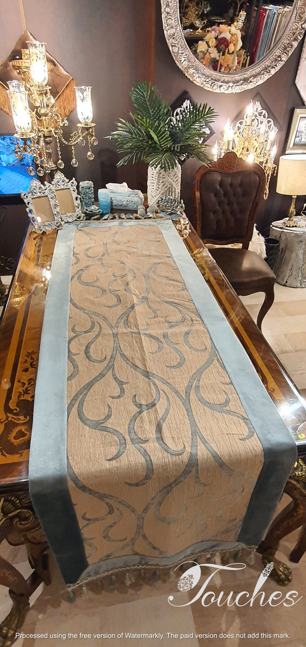 Turquoise and Beige Tablecloth - 220cm x 68cm