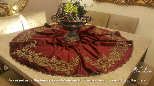 Elegant Handcrafted Round Table Cover in Burgundy