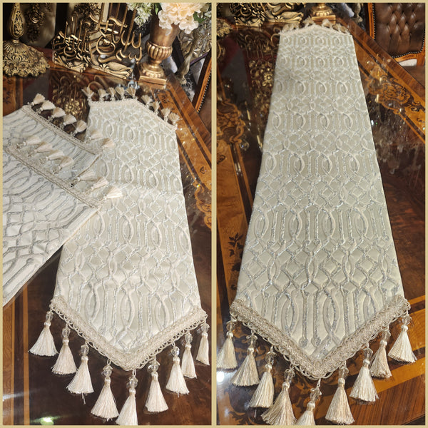 Handcrafted Gold-Embroidered Table Runner Set: Dining and Side Tables (Made in Jordan)