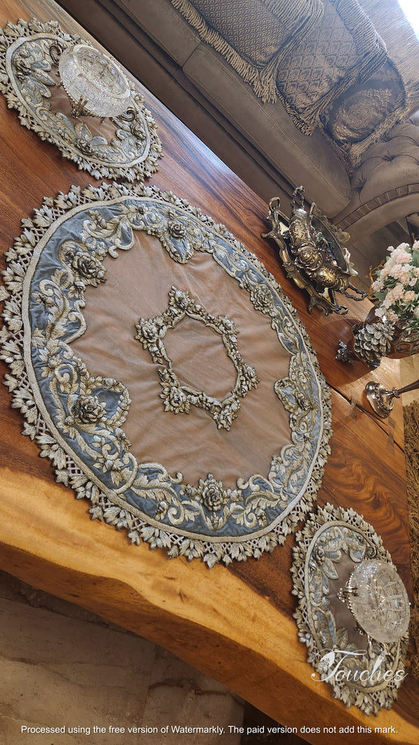 Luxurious Blue and Silver Salon Table Cover Set