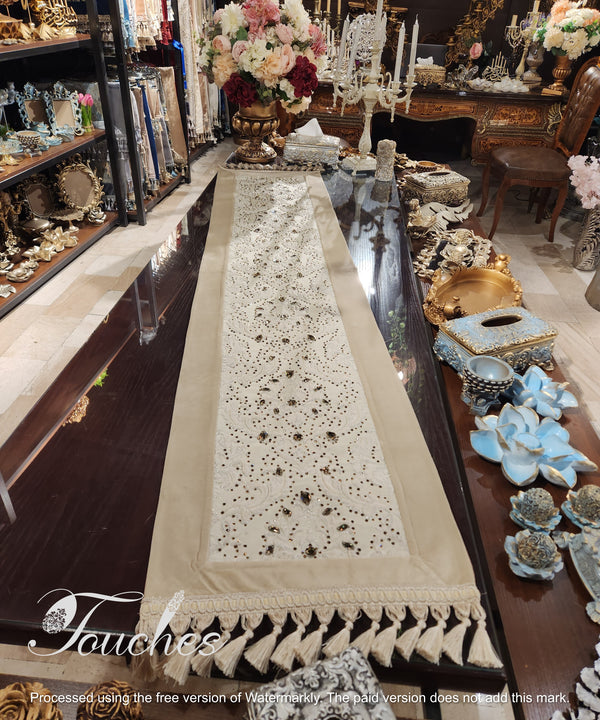 Luxurious Table Runner Embroidered with Silk Threads and Swarovski Crystals – 220cm x 48cm