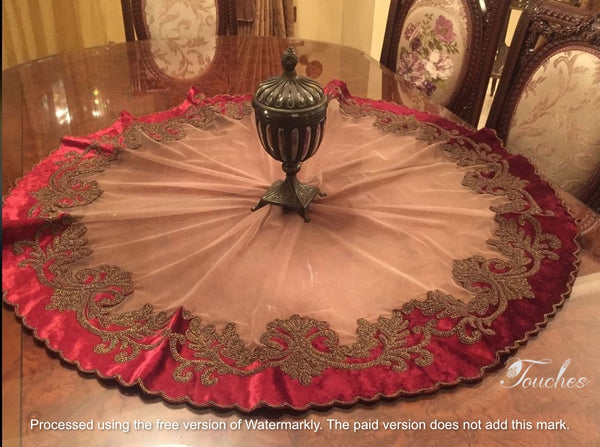 Luxurious Handcrafted Round Table Cover in Crimson Red