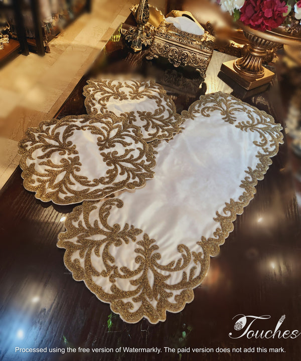 Handcrafted Luxury Table Cover Set with Exquisite Silk Embroidery