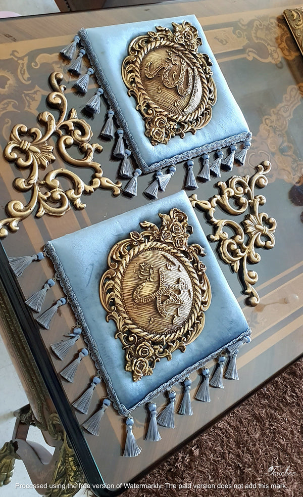 Set of Two Elegant Square Wall Art Pieces - Sky Blue