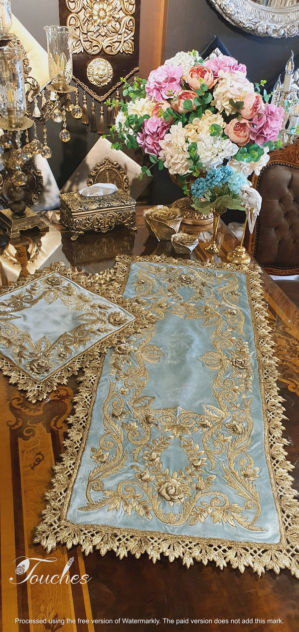 Handcrafted Table Cover Set with Exquisite Silk Embroidery