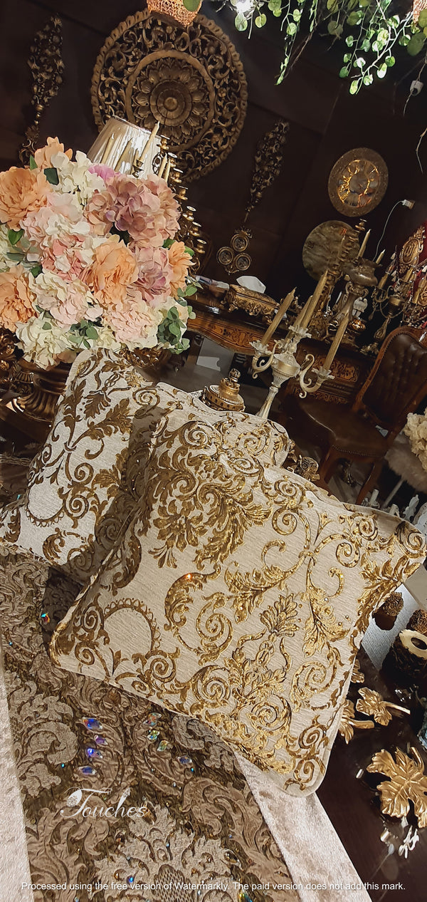 Luxurious Gold and Beige Cushions with Soft Swarovski Crystals