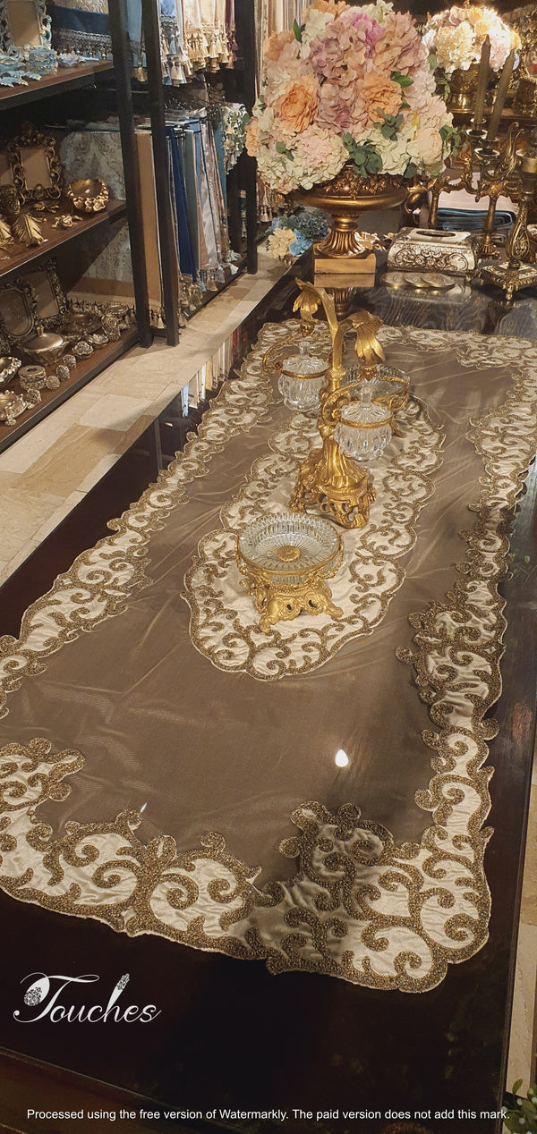 Luxurious Rectangular Table Cover with Exquisite Silk Embroidery – 170cm x 70cm