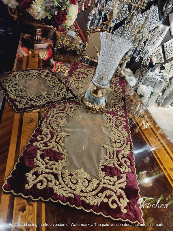 Elegant Handcrafted Table Cover Set with Silk Embroidery