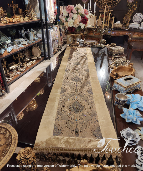 Luxurious Bronze Table Runner with Original Swarovski Crystals – 220cm x 48cm