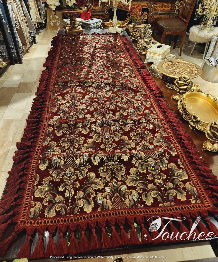 Red Swarovski Crystal Embellished Tablecloth - 200cm x 70cm