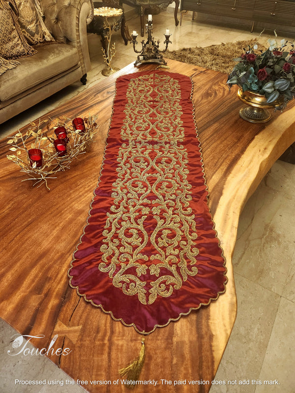 Luxurious Handcrafted Table Runner with Premium Silk Embroidery