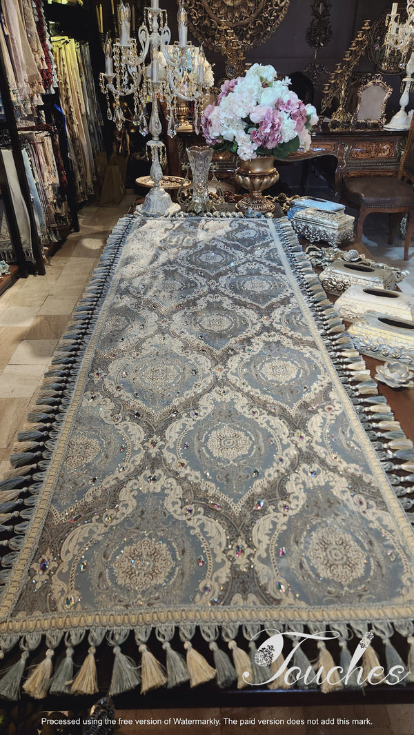 Blue Swarovski Crystal Embellished Tablecloth - 210cm x 70cm