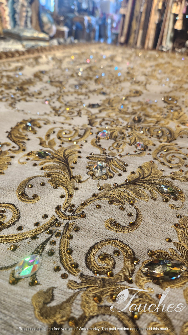 Shimmering Light Gold Tablecloth with Swarovski Crystals - 210cm x 70cm