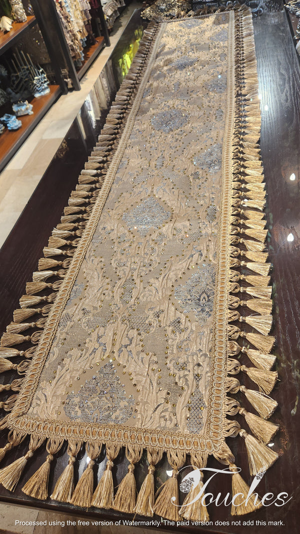 Luxurious Bronze Table Runner with Soft Swarovski Crystals – 210cm x 40cm