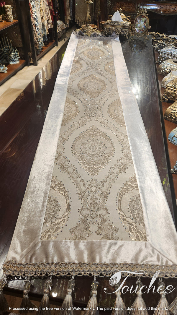 Handmade Champagne Table Runner with Original Swarovski Crystals – 220cm x 47cm