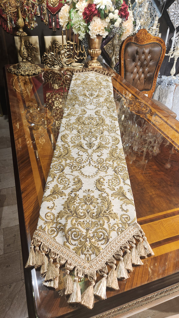 Shimmering Light Gold Table Runner with Swarovski Crystals