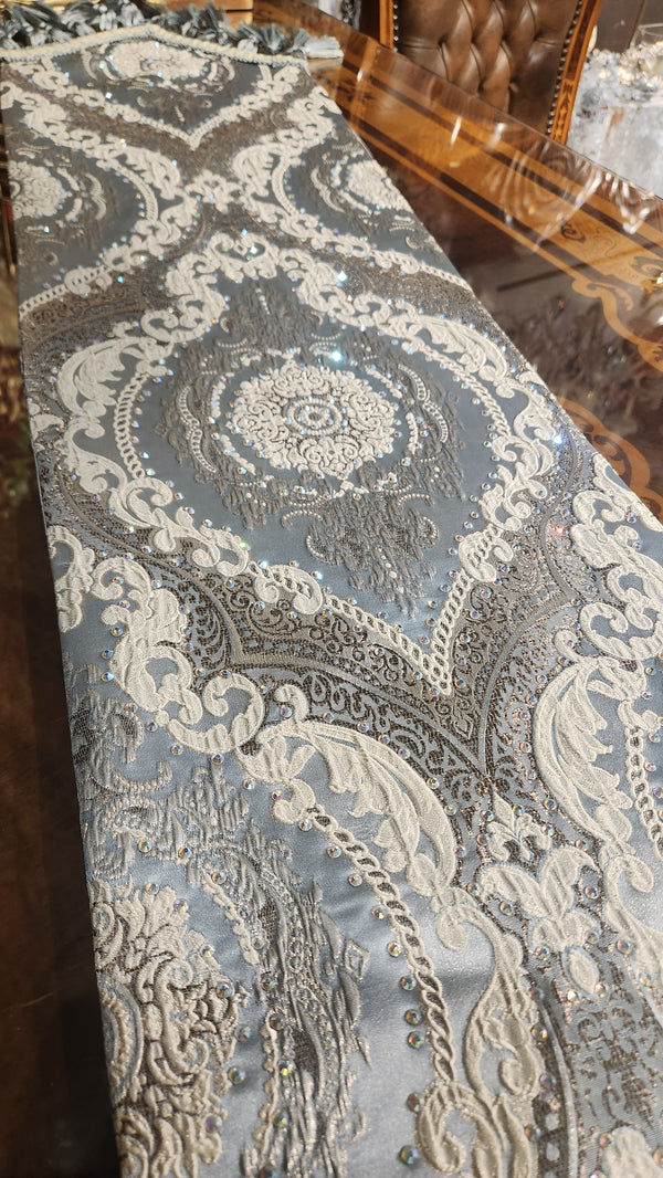 Dreamy Sky Blue and White Table Runner with Swarovski Crystals