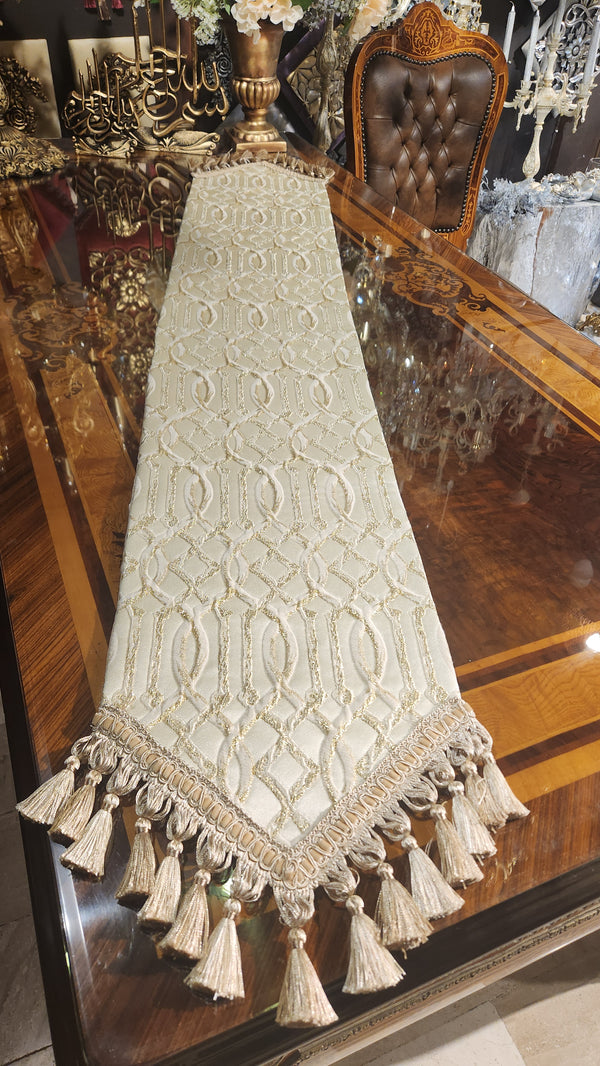 Luxurious Gold & Off-White Handmade Table Runner