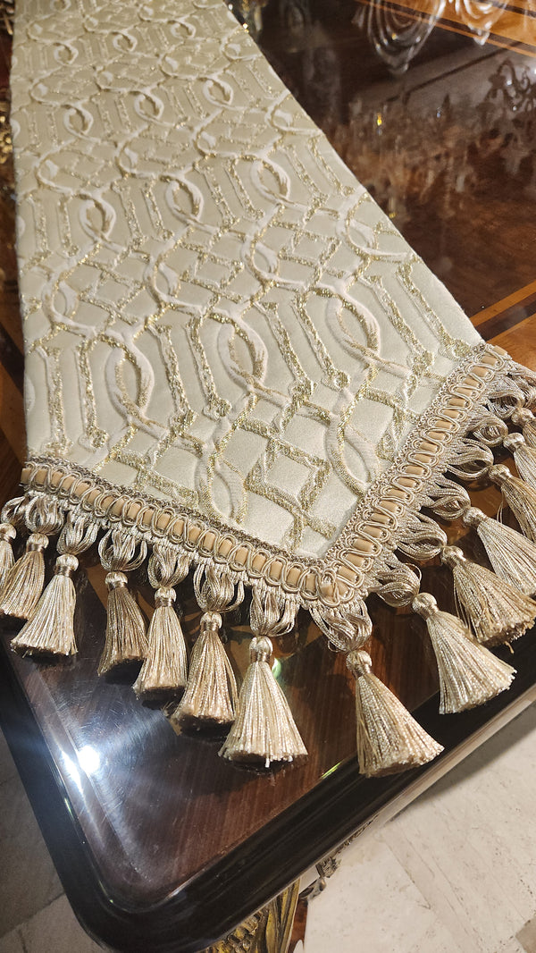 Luxurious Gold & Off-White Handmade Table Runner