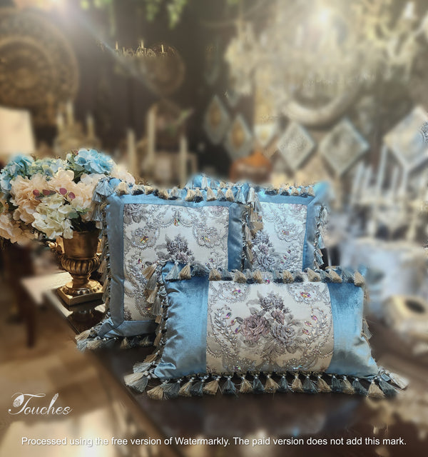 Luxury Turquoise Gobelin Cushions with Swarovski Crystals