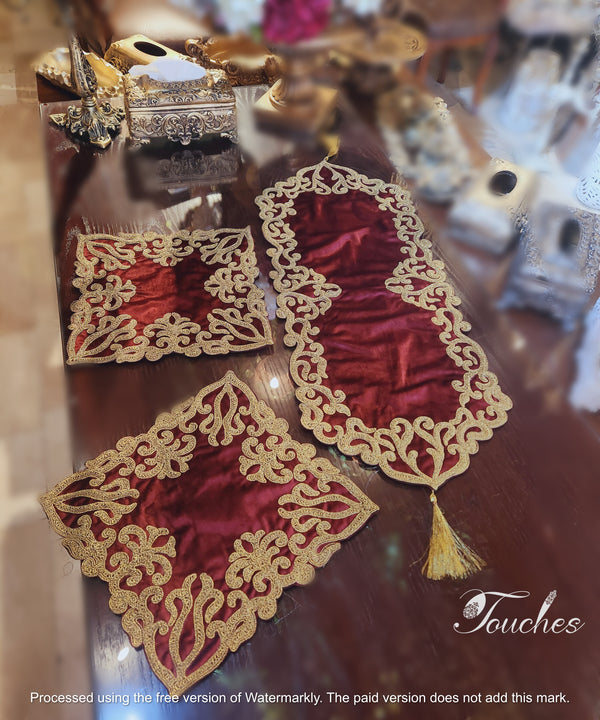 Exquisite Handcrafted Table Cover Set with Luxurious Silk Embroidery