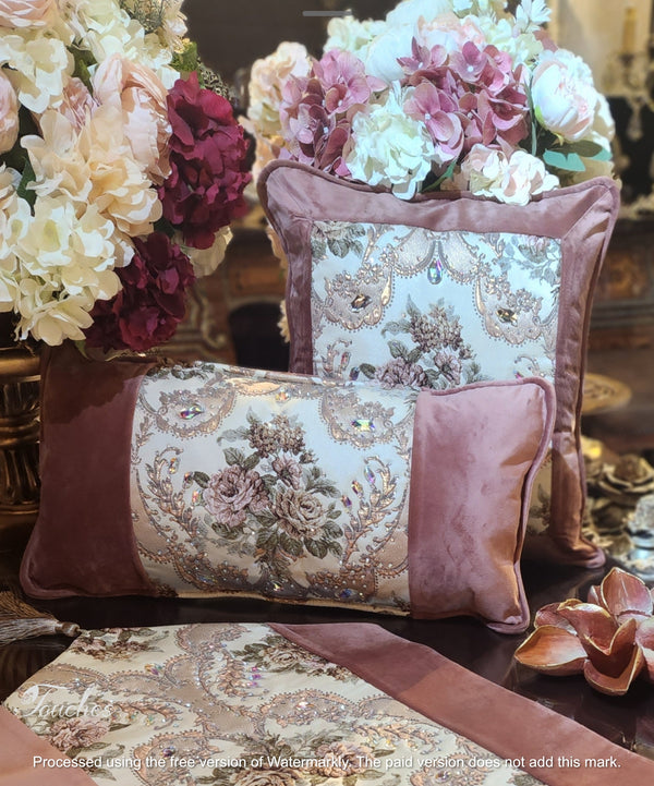 Luxury Dark Pink Gobelin Cushions with Swarovski Crystals